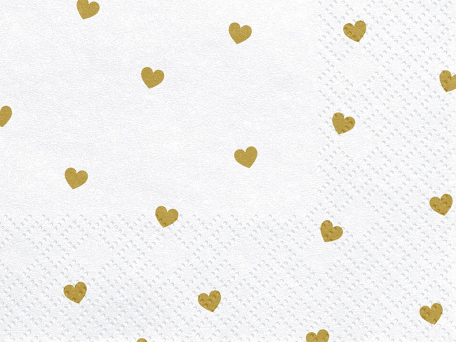 Serwetki białe w serduszka złote 33cm 20 sztuk