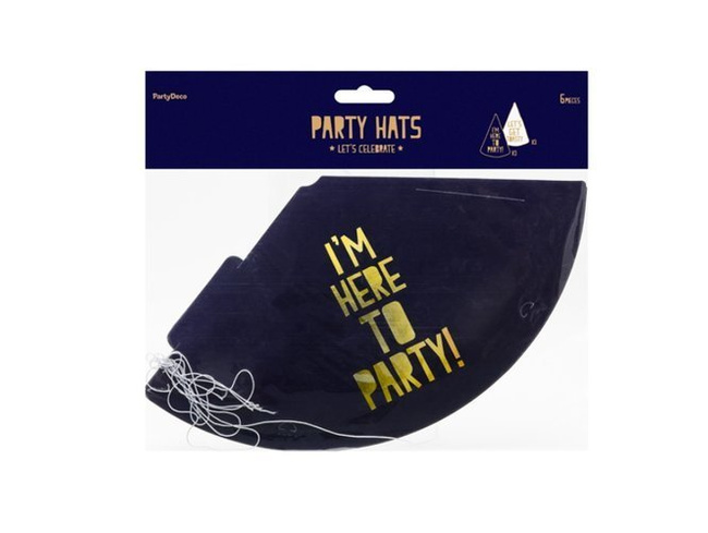 Czapeczka Urodzinowa "Let's Party" granatowe i białe 6 sztuk