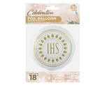 Balon foliowy 18" Komunia Święta IHS, biały