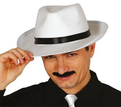 Kapelusz gangsterski biały z czarną lamówką duży