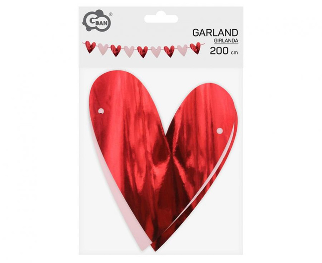 Girlanda papierowa SERCA czerwone, różowe 2m