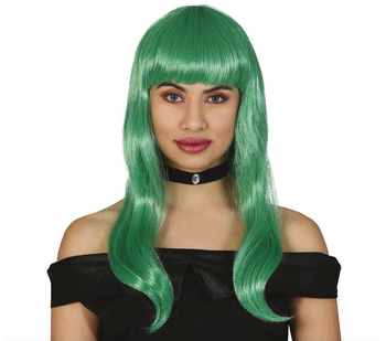 Peruka "Długowłosa" z grzywką zieleń butelkowa