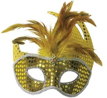 Maska "cekiny z piórami" złota