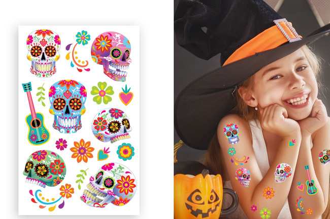 Tatuaże zmywalne - Day of Dead, kolorowe czaszki