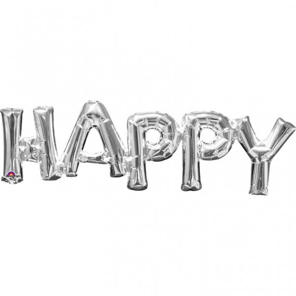 Balon foliowy 16" Srebrna Fraza "Happy!"