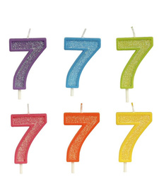 Świeczka cyferka 7 brokatowa kolorowa 1 sztuka