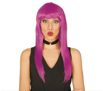 Peruka "Pół-długa" z grzywką - różowa