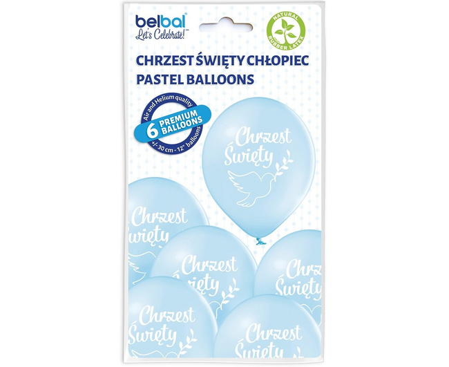 Balony 12" z nadrukiem "Chrzest św" niebieski 6 sztuk