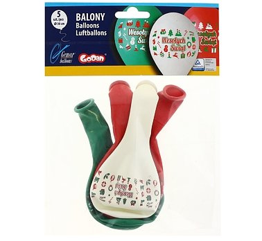 Balony 12" z nadrukiem "Świąteczne - Wesołych Świąt" 5 sztuk