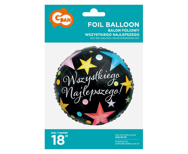 Balon foliowy 18" Gwiazdki - Wszystkiego Najlepszego