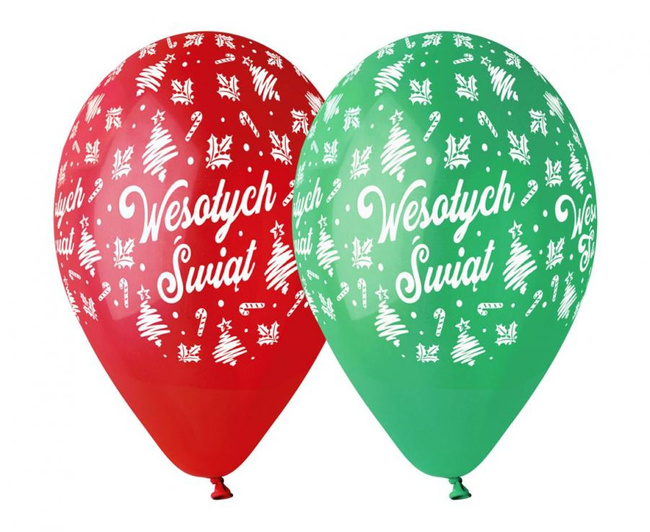 Balony 13" z nadrukiem "Wesołych Świąt" 5 sztuk