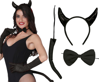 Opaska "Diablica" + muszka i ogonek czarne
