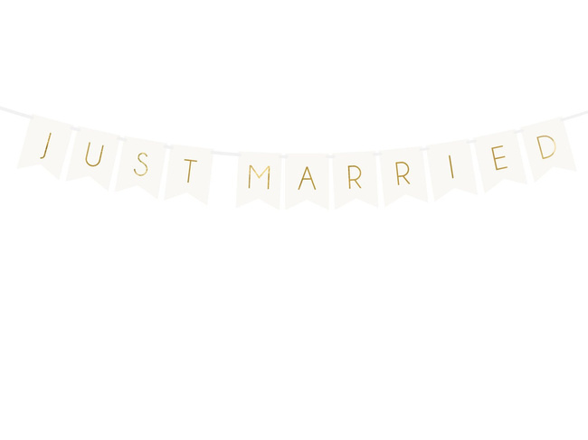 Baner ślubny "Just Married" biało / złoty 1,5m