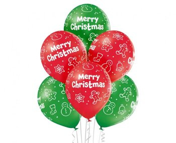 Balony 12" z nadrukiem "Merry Christmas" 6 sztuk