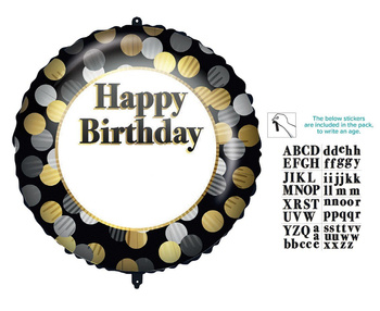 Balon foliowy 18" Happy Birthday personalizowany, czarny
