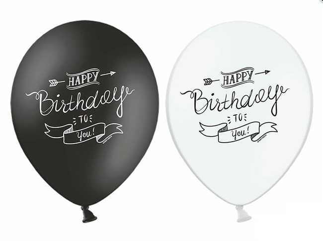 Balony 14" nadruk "Happy Birthday" kredowe 6 sztuk