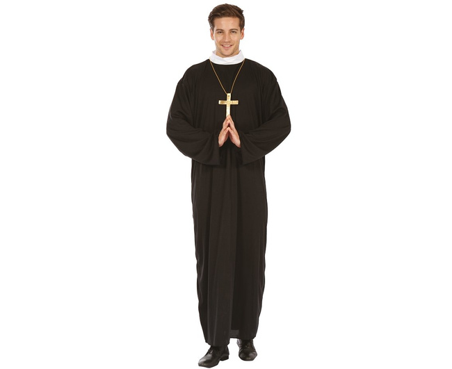 Kostium Ksiądz, czarna toga ze stójką