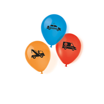 Auta "Policja, Straż" - Balony gumowe 9" 6 sztuk
