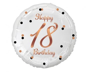 Balon foliowy 18" Urodzinowy numer 18 biały w grochy