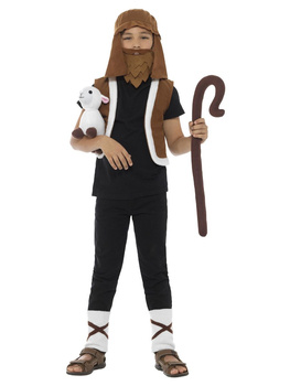 Akcesoria Pastuszek: kamizelka, czapka, nakładki, broda, pastorał, owieczka