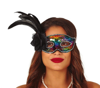 Maska karnawałowa "cekiny z piórem" multi