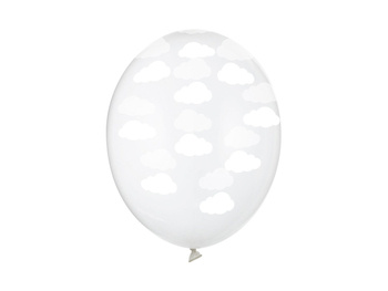 Balony 14" nadruk "Chmurki" przejrzyste / białe 6 sztuk