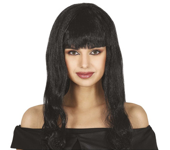 Peruka "Pół-długa" z grzywką czarna