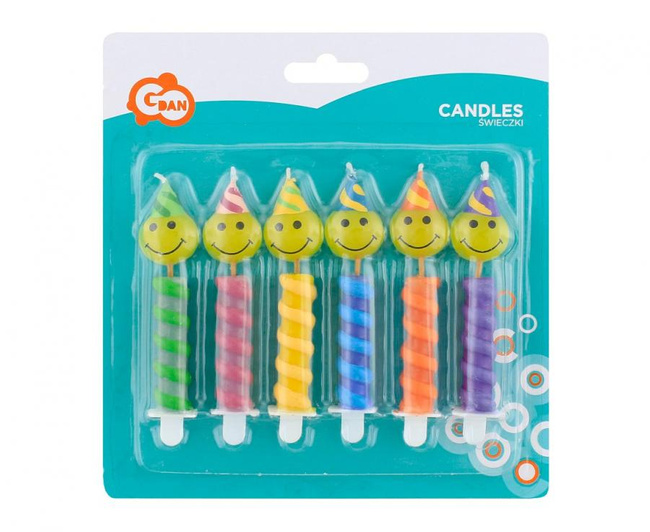 Świeczki Uśmiechy w czapeczkach 6 sztuk