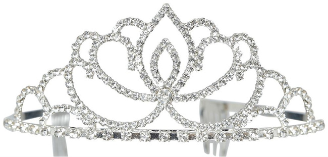 Tiara metalowa z cyrkoniami, srebrna