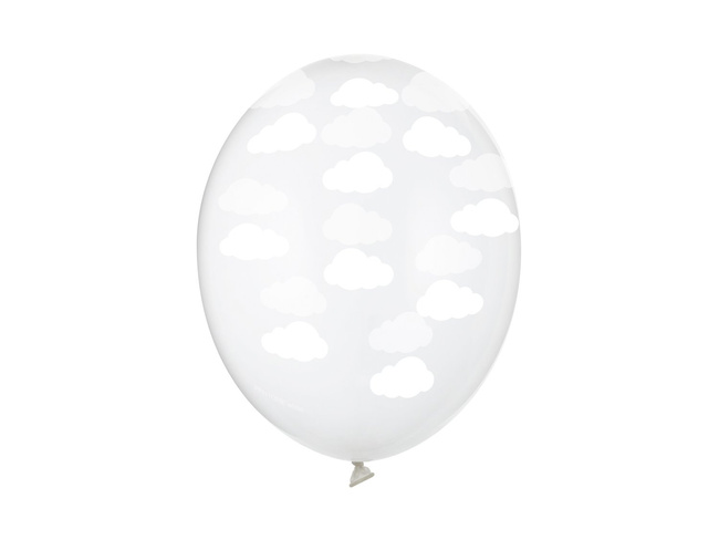 Balony 14" nadruk "Chmurki" przejrzyste / białe 6 sztuk