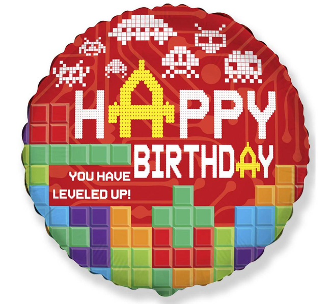 Balon foliowy 18" Happy Birthday - gra Tetris
