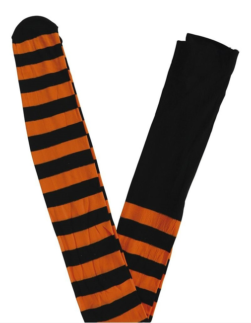 Rajstopy w paski czarno-pomarańczowe