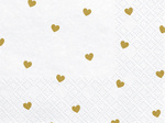 Serwetki białe w serduszka złote 33cm 20 sztuk