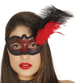 Maska karnawałowa "Dwukolorowa" z piórami