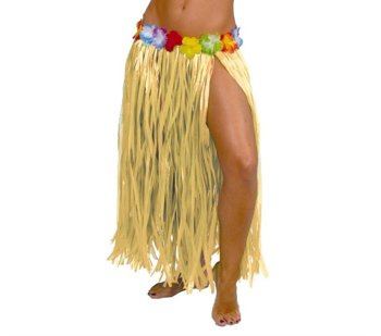 Hawajska spódnica 75cm z kwiatami - słomkowa