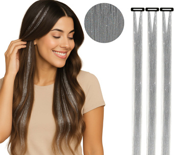 Pasemko z brokatem na grzebyku - srebrne 3 sztuki