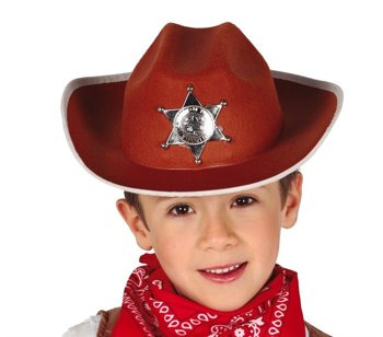 Kapelusz dziecięcy szeryfa z odznaką - brązowy