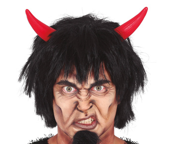 Peruka męska "Diabeł" z rogami, czarna