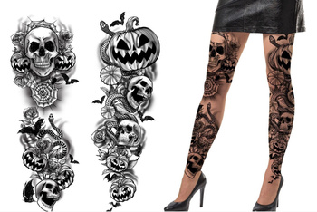 Rajstopy cieliste "Tatuaże: dynia, czaszka"