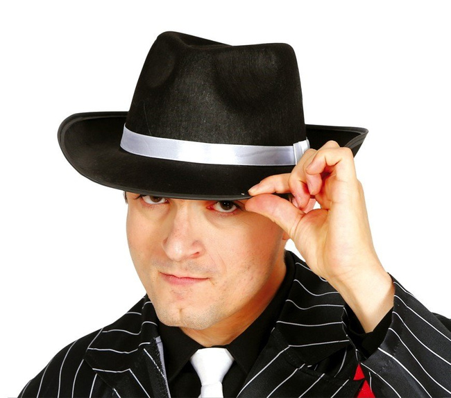 Kapelusz gangsterski czarny z białą lamówką