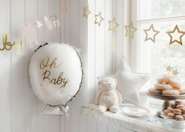 Balon foliowy 19" Baby Shower "Oh Baby" kremowy