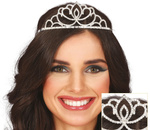 Tiara metalowa z cyrkoniami, srebrna