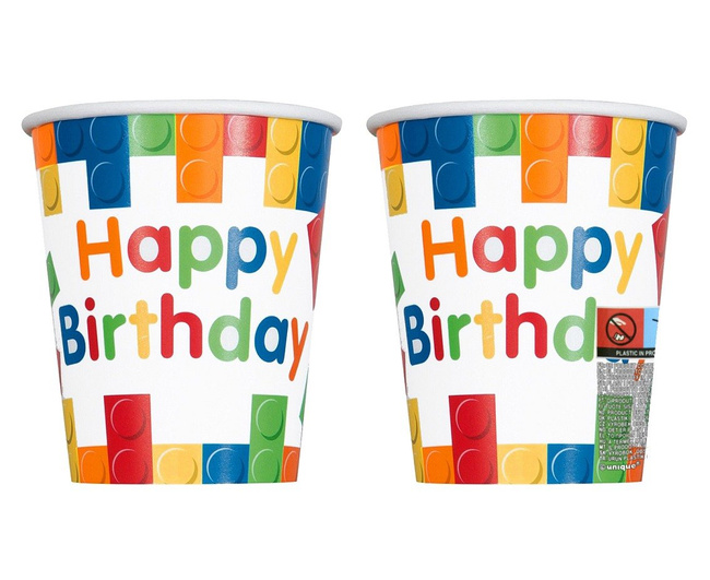Klocki - Kubeczki papierowe 270ml Happy Birthday 8 sztuk