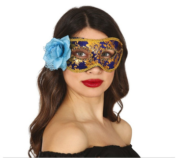 Maska karnawałowa z kwiatem - niebieska