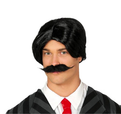 Peruka męska "Pan Addams" z wąsami, czarna