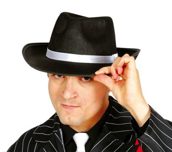 Kapelusz gangsterski czarny z białą lamówką