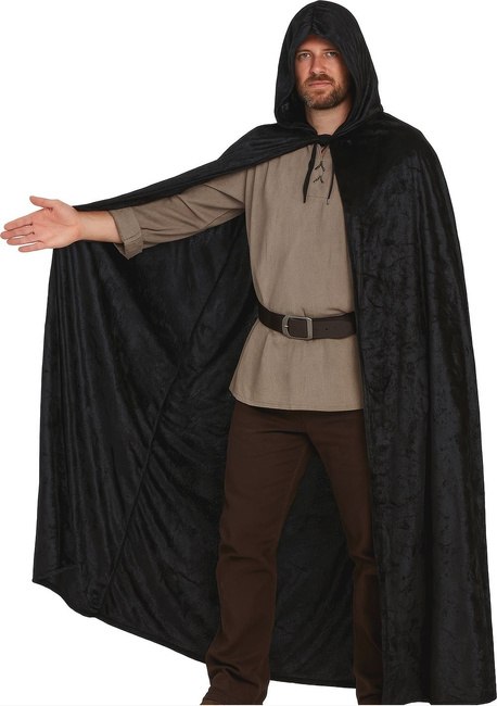 Peleryna z kapturem welurowa 130 cm czarna