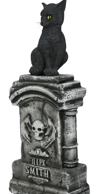 Halloweenowa dekoracja ogrodu interaktywny NAGROBEK z kotem