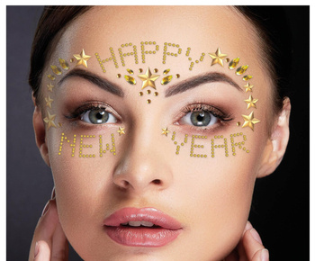 Kryształki do twarzy HAPPY NEW YEAR złote naklejki 3D
