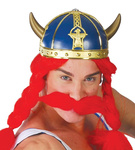 Akcesoria Wikinga - Hełm z rogami niebiesko-złoty